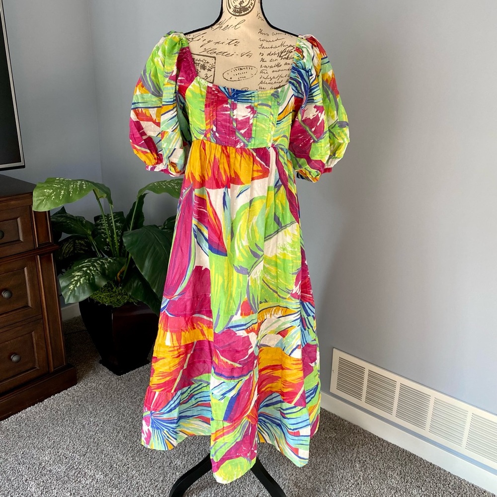 Farm Rio Rainbow Leafs Open Back Midi Dress
